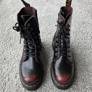 Dr. Martens Black and Cherry Fade 8-Eye Leather Boots